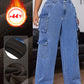 EZwear Plus Size Casual Washed Loose Wide Leg Cargo Jeans