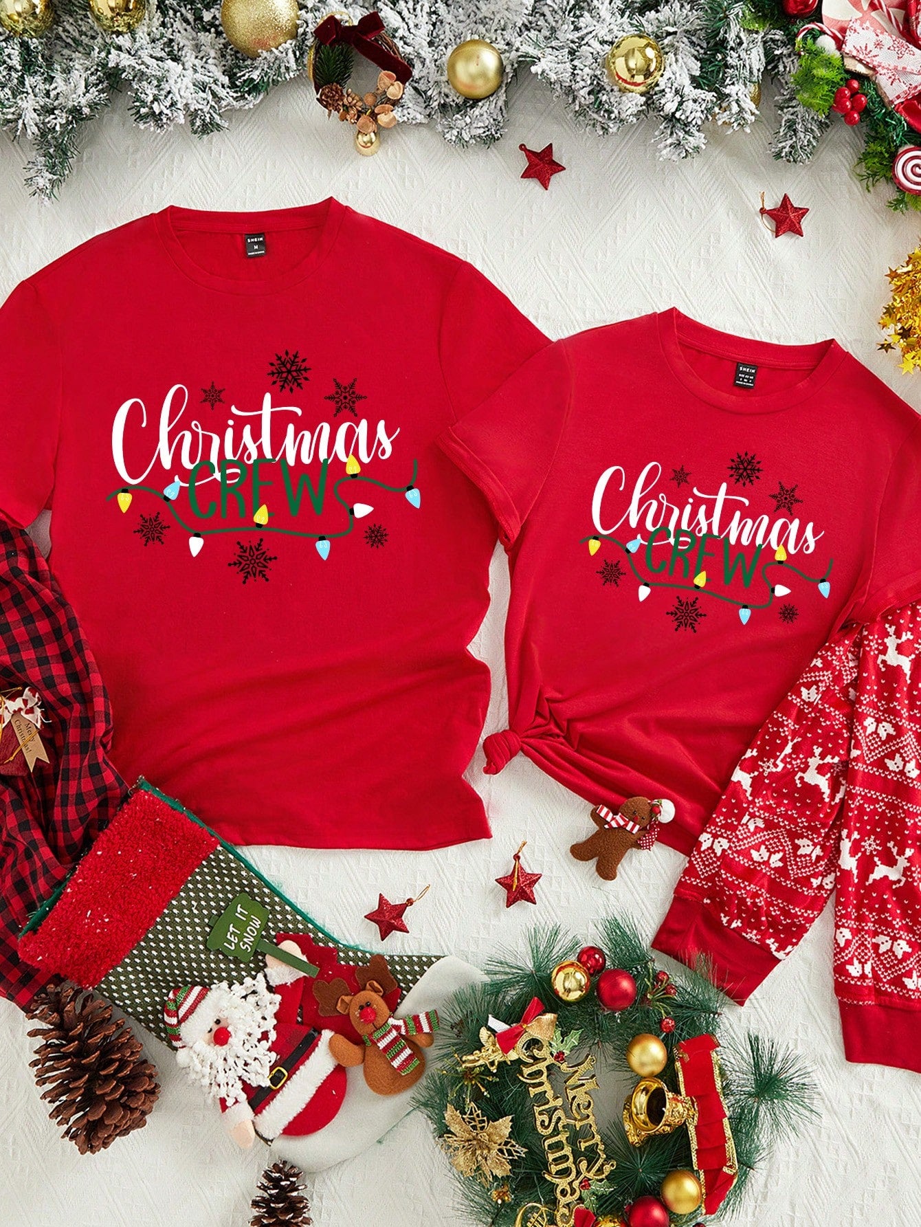 Essnce Christmas Crew Lights Shirt, Christmas Crew Sweatshirt, Merry Christmas Lights Shirt, Xmas Shirt, Christmas Gift, Christmas Holiday Gift,Casual Simple Christmas Loose Fit Crew Neck Short Sleeve T-Shirt For Women, Suitable For Summer