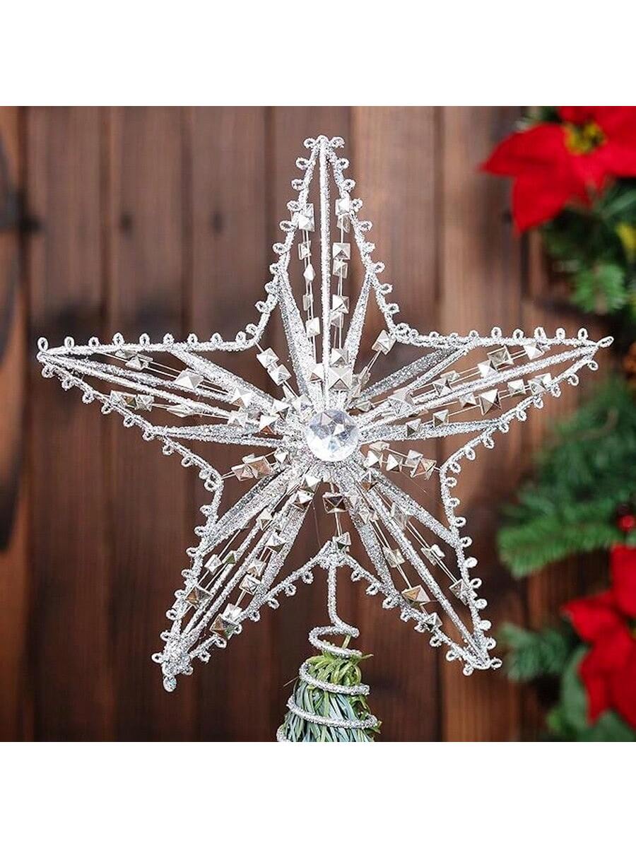 Christmas Tree Topper 8 INCH Wire Five-Pointed Star Treetop Party Supplies Xmas Decor Home Hotel Office Gold/ Silver