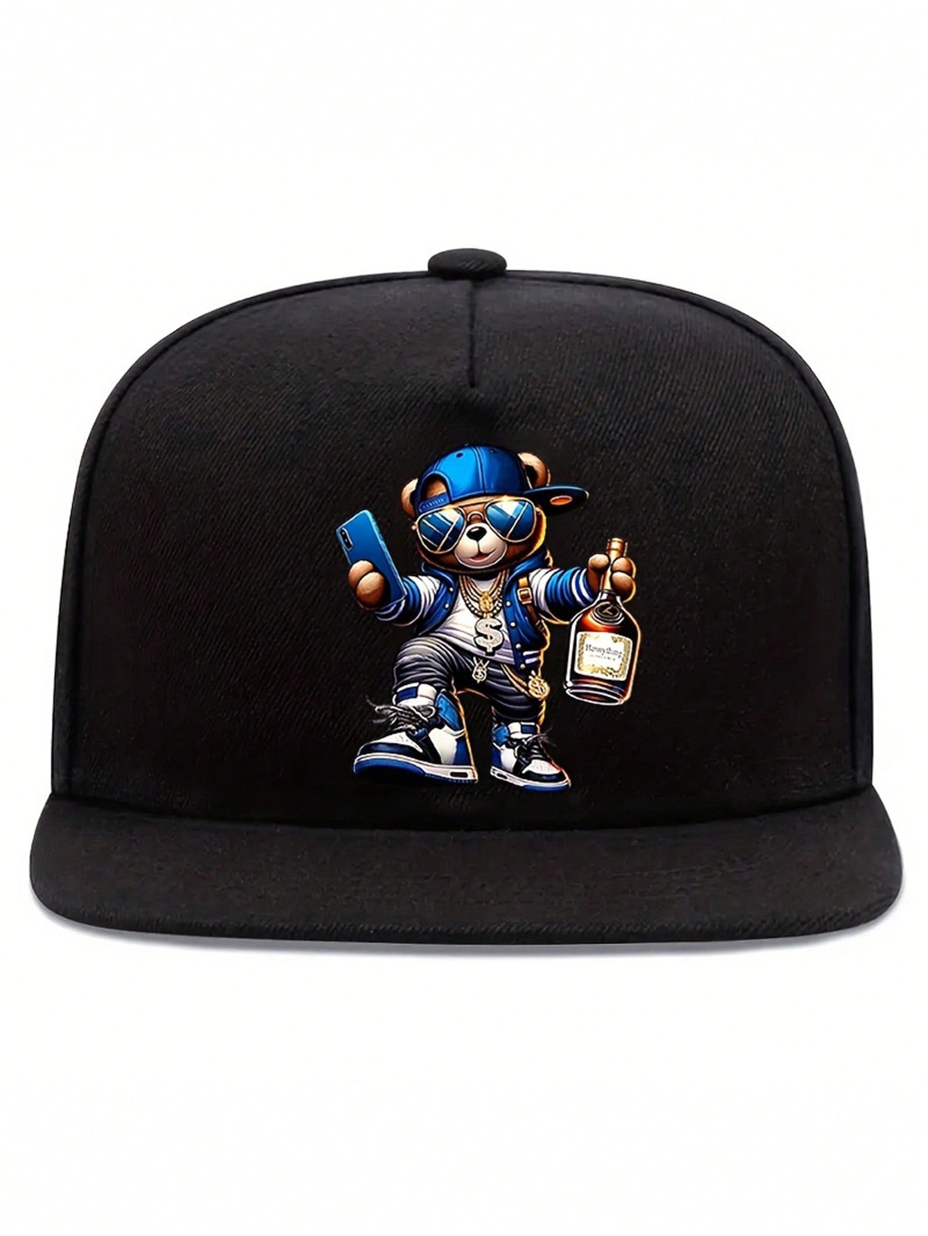 1pc Hip Hop Bear Print Unisex Adjustable Brimmed Baseball Cap, Street Fashion Outdoor Sports Hat