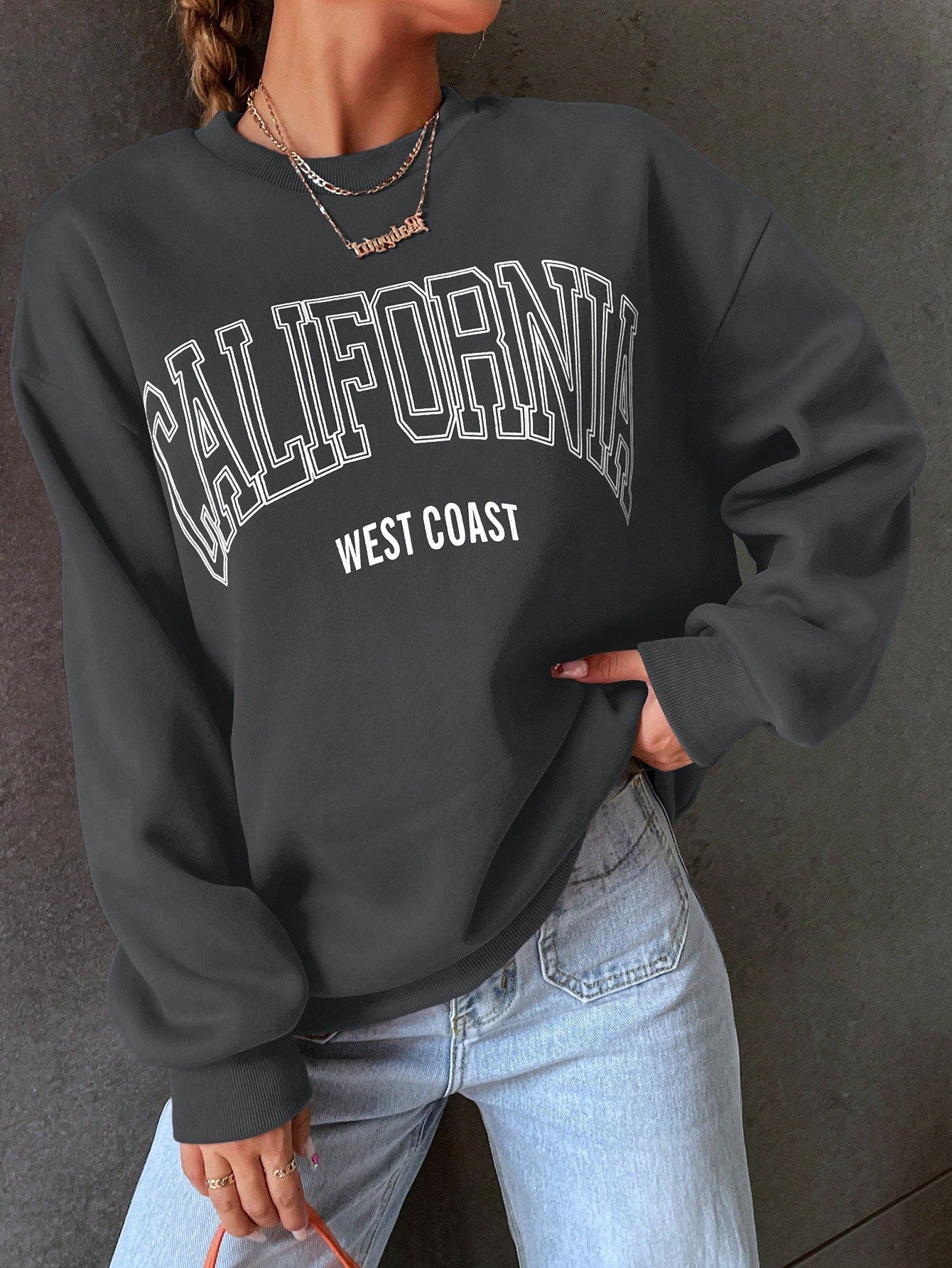 MOOSTA Letter Graphic Drop Shoulder Sweatshirt,Long Sleeve Tops