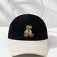 1pc Retro Cute Embroidered Bear Corduroy Color Block Baseball Cap, Unisex Winter Hat