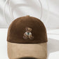 1pc Retro Cute Embroidered Bear Corduroy Color Block Baseball Cap, Unisex Winter Hat