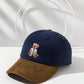 1pc Retro Cute Embroidered Bear Corduroy Color Block Baseball Cap, Unisex Winter Hat