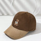 1pc Retro Cute Embroidered Bear Corduroy Color Block Baseball Cap, Unisex Winter Hat