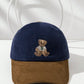 1pc Retro Cute Embroidered Bear Corduroy Color Block Baseball Cap, Unisex Winter Hat