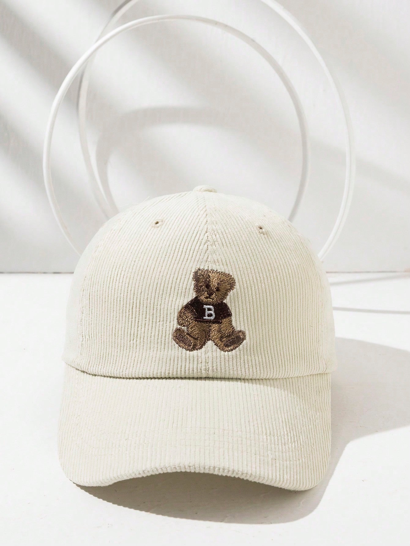 1pc Retro Cute Embroidered Bear Corduroy Color Block Baseball Cap, Unisex Winter Hat