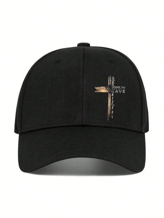 1pc Jesus Cross Letter Print Unisex Baseball Cap, Streetwear Sporty Curved Brimmed Adjustable Hat