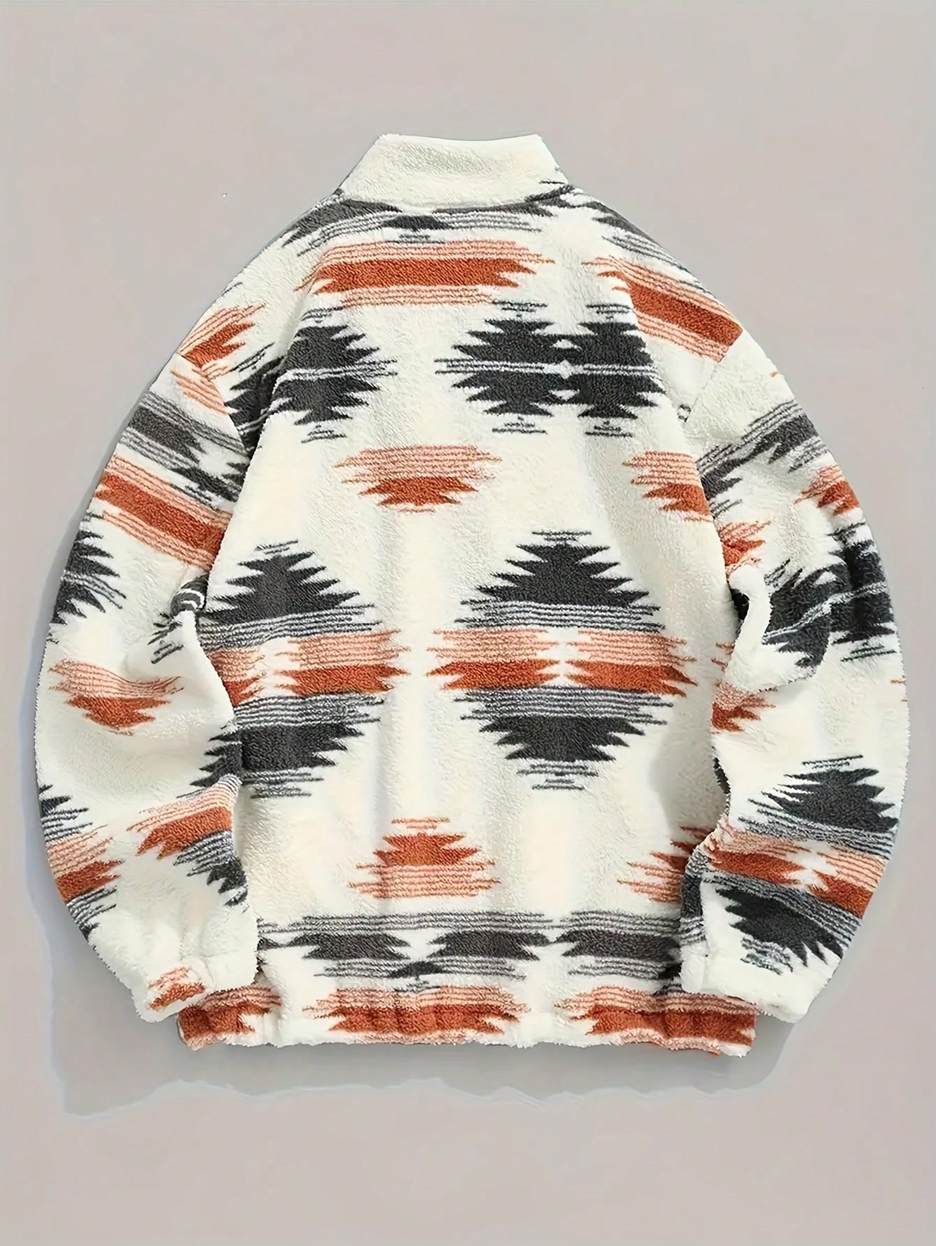 Printed Long Sleeve Sweatshirt, Fashion Versatile Warm Contrast Color Zip-Up Jacket For Women