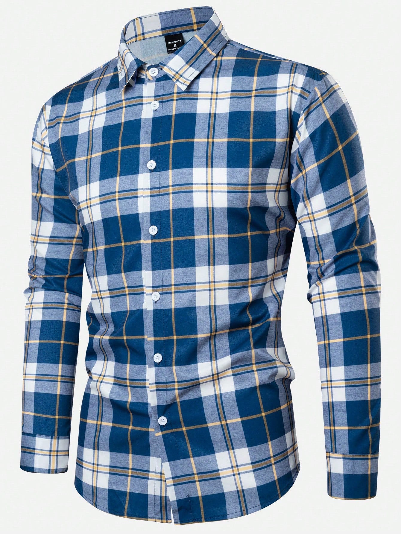 Men's Casual Loose Plaid Print Colorful Button-Up Urban Long Sleeve Shirt, Autumn, For Husband