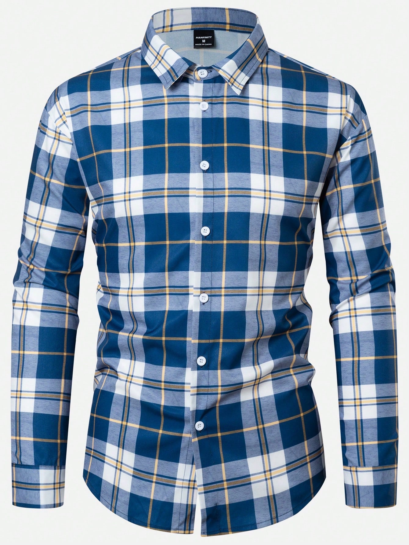 Men's Casual Loose Plaid Print Colorful Button-Up Urban Long Sleeve Shirt, Autumn, For Husband