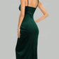 Missufe Women's Wrap Dark Green V Neck Slit Velvet Slim Fit Cocktail Dress Glittery Elegant Midi Adjustable Slip Dress, Prom Semi Formal Dress, For Birthday, Wedding Guest, Graduation, Dinner, Homecoming