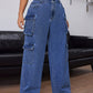 EZwear Plus Size Casual Washed Loose Wide Leg Cargo Jeans