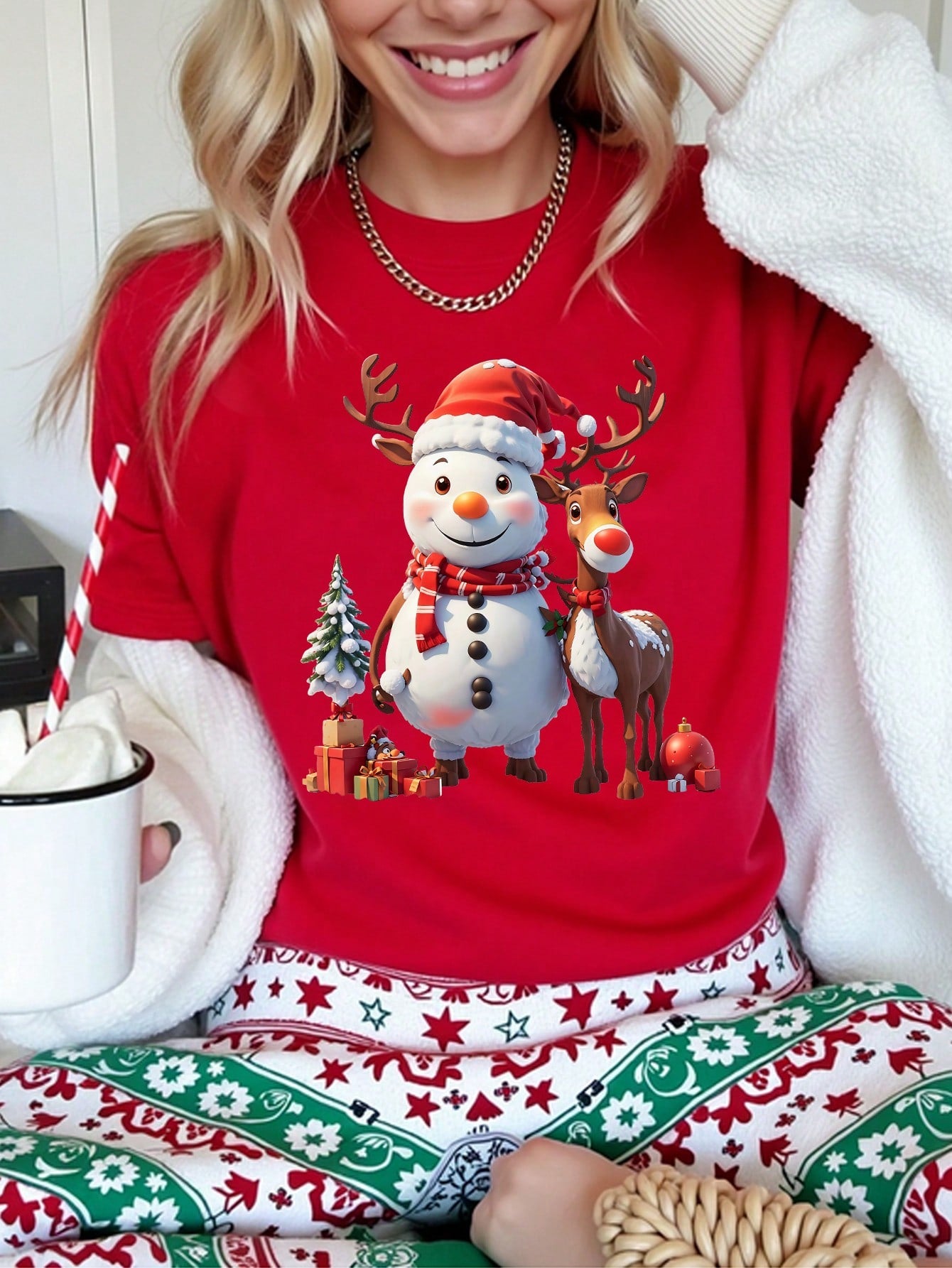 Christmas Women Casual Stylish Cartoon Snowman, Reindeer