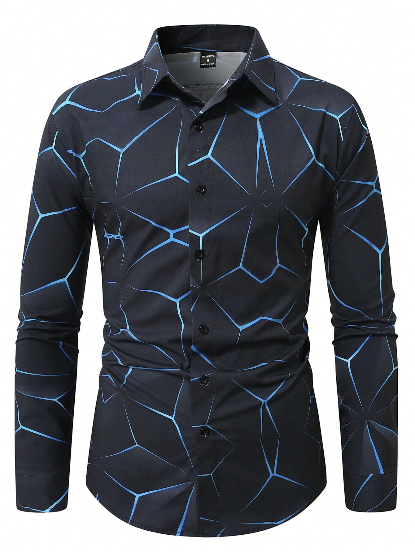 Manfinity Homme Men's Full Print Long Sleeve Shirt, Party Wear, Spring/Autumn