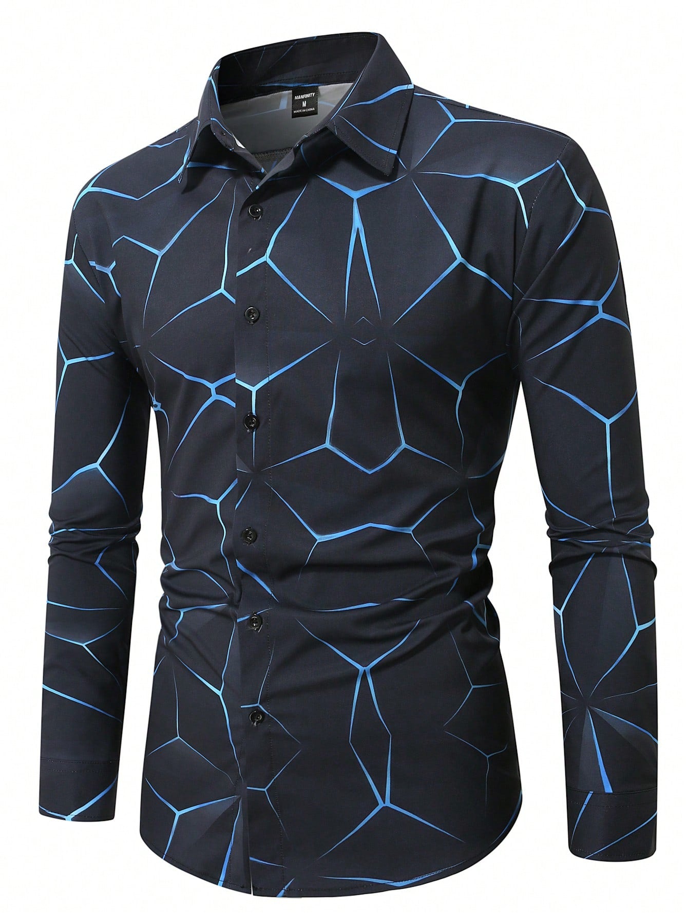 Manfinity Homme Men's Full Print Long Sleeve Shirt, Party Wear, Spring/Autumn