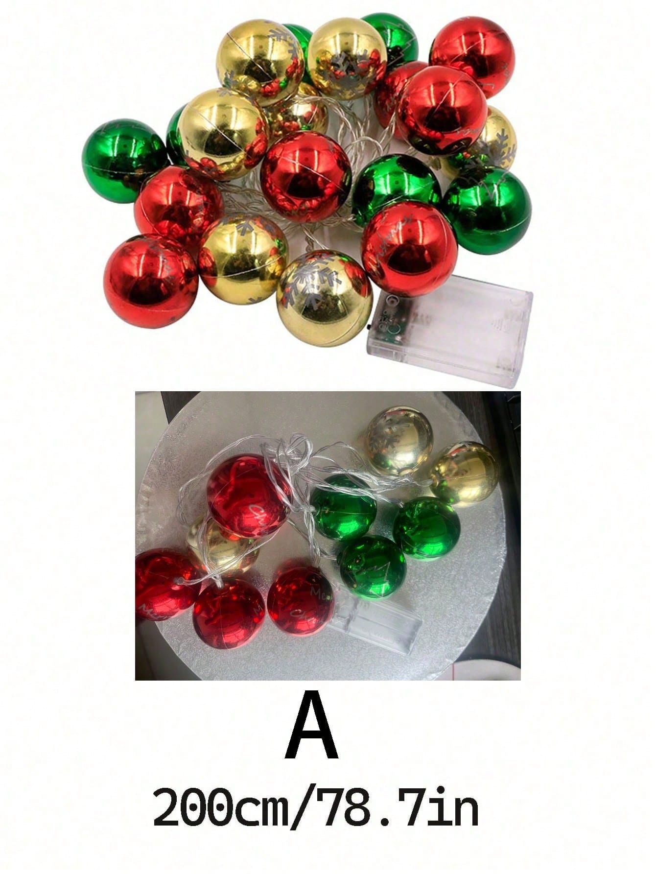 1pc 78.7in Christmas Tree Decoration Ball String Lights, Holiday Atmosphere Decor For Home, Staircase, Fireplace, Indoor