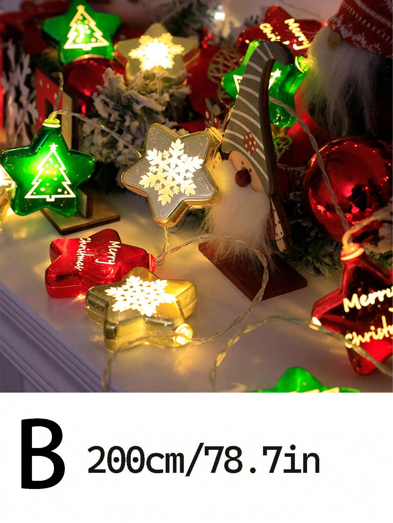 1pc 78.7in Christmas Tree Decoration Ball String Lights, Holiday Atmosphere Decor For Home, Staircase, Fireplace, Indoor