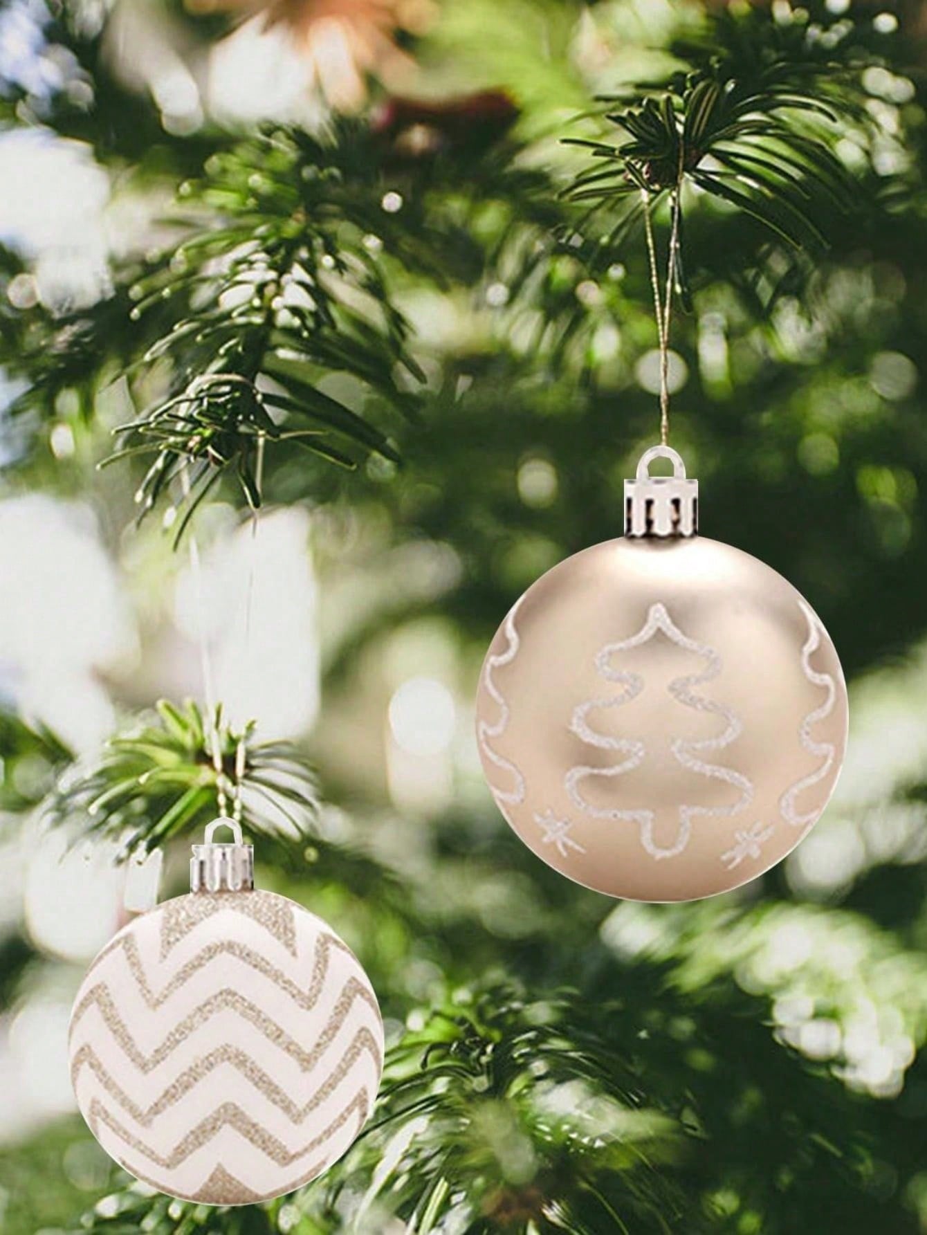 16PCS Christmas Tree Decorations, Christmas Ball Ornaments Set, Champagne Gold White Shatterproof 2.36''Christmas Tree Pendants For Home Party Indoor Outdoor Decor