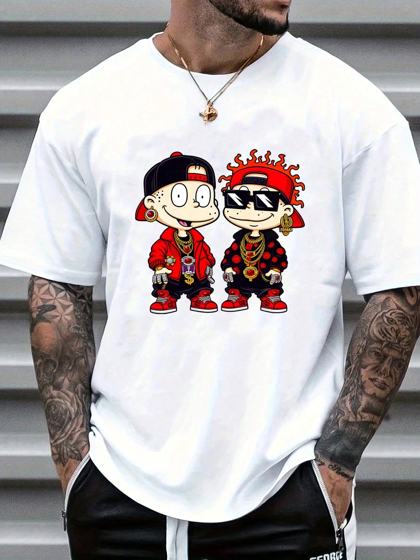 Men's Fashion Cartoon Hip Hop Children Print T-Shirt