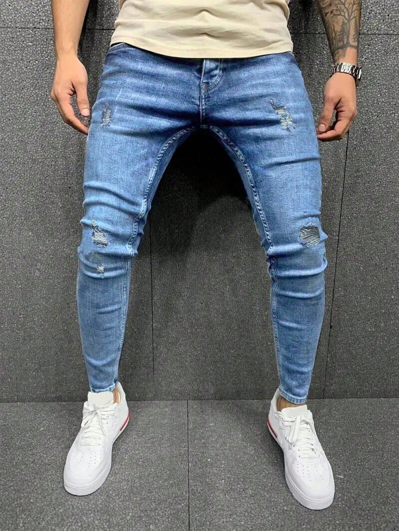 Men's Casual Distressed Elastic Denim Jeans