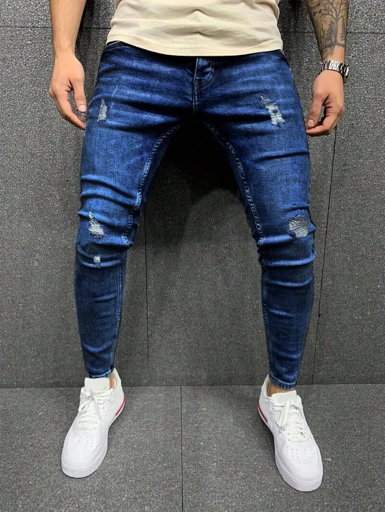 Men's Casual Distressed Elastic Denim Jeans