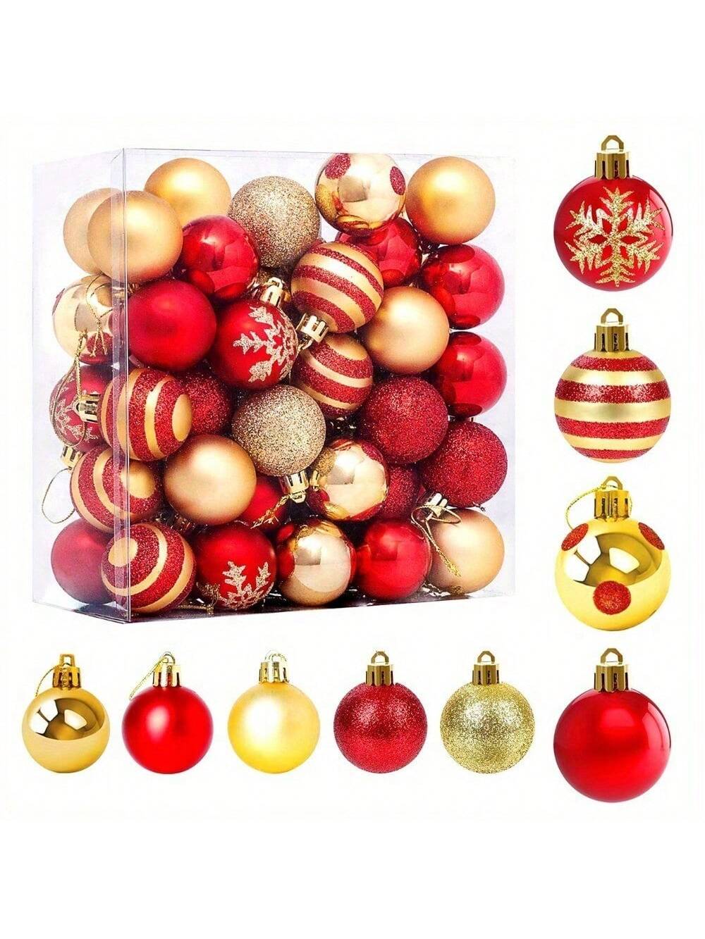 50 Piece Christmas Ball Decoration Set, Anti Fall Decoration Christmas Tree Sparkling Red And Gold Christmas Balls Christmas Hanging Decorations Christmas Tree Pendant Balls Christmas Tree Family Party Indoor And Outdoor Decoration