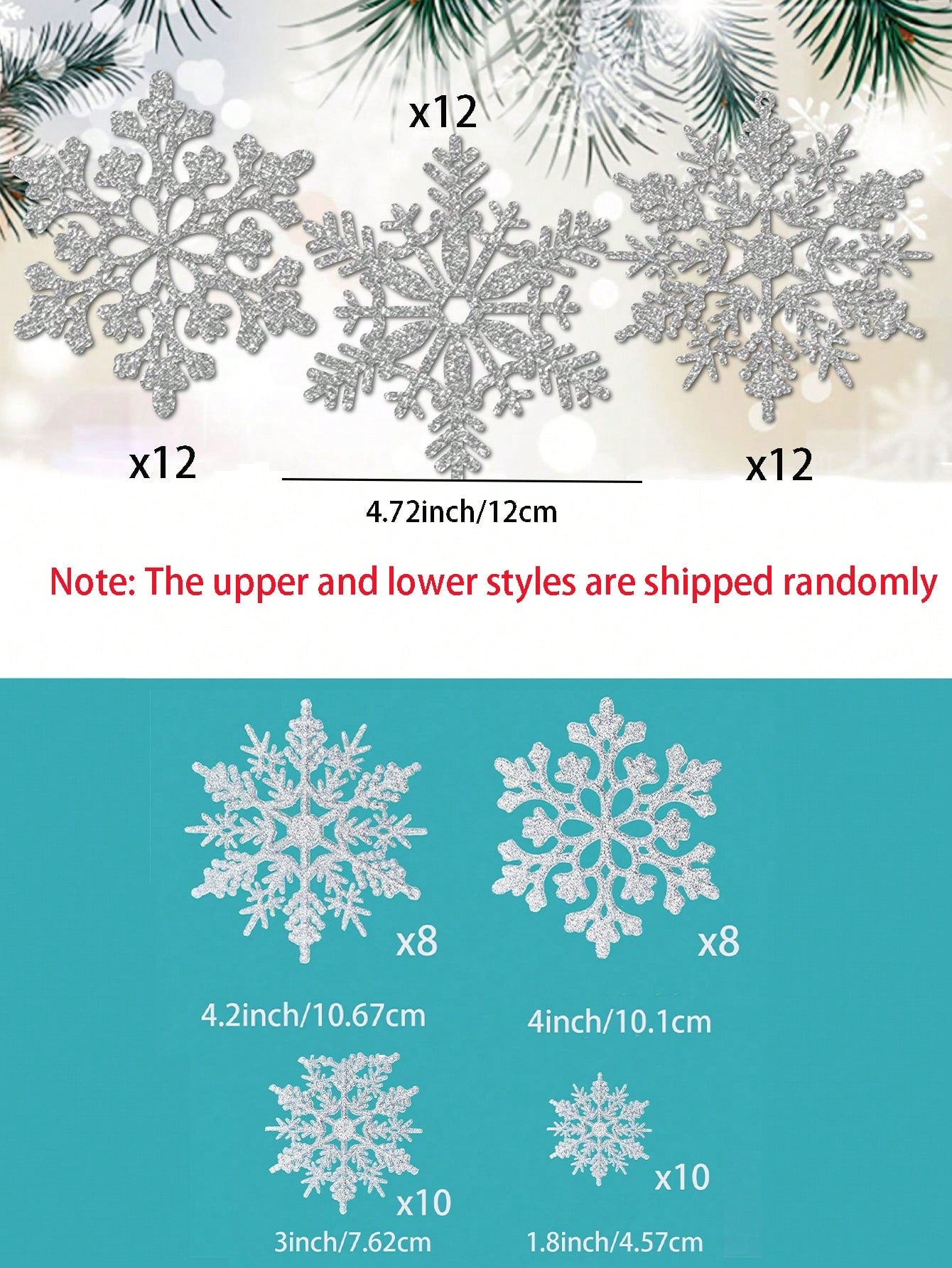 36pcs/1 Set Christmas Party Decorations Snowflake Ornaments - Silver Glitter Snowflakes DIY Hanging Ornaments For Winter Christmas Tree Wall Ceiling Window Decor,Christmas