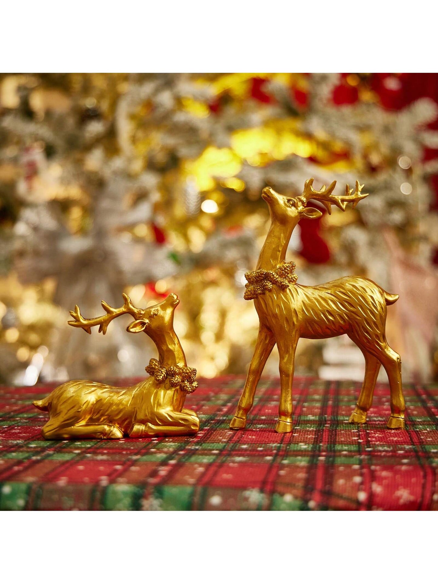 2pcs Christmas Deer Decor, Cute Desk Ornament Resin Statue Home Decor Party Present