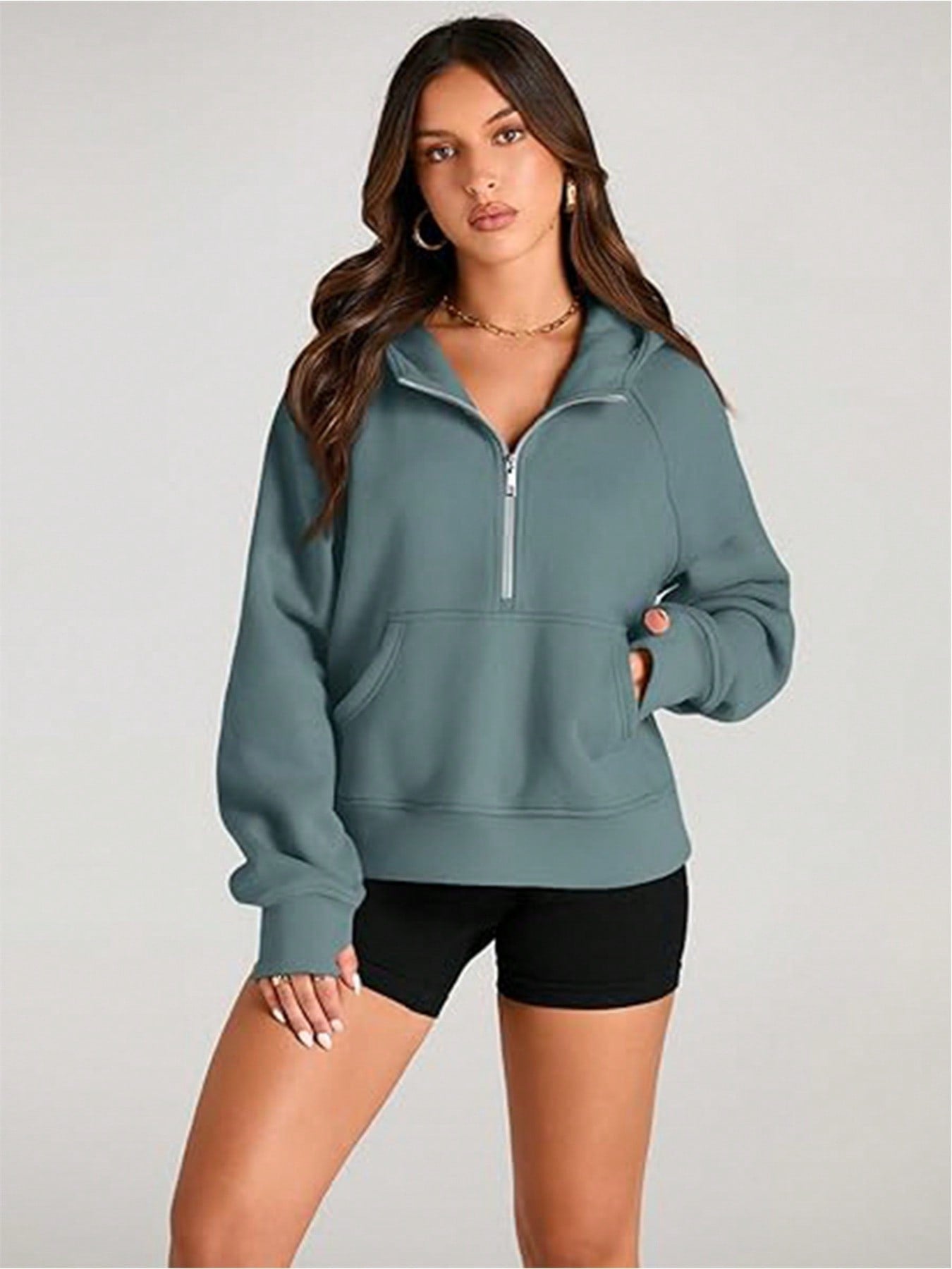 Half Zip Sweater Cropped Hoodie Fleece Jacket Women's 1/4 Zip Top Pullover Autumn Clothing 2024 Winter Clothing