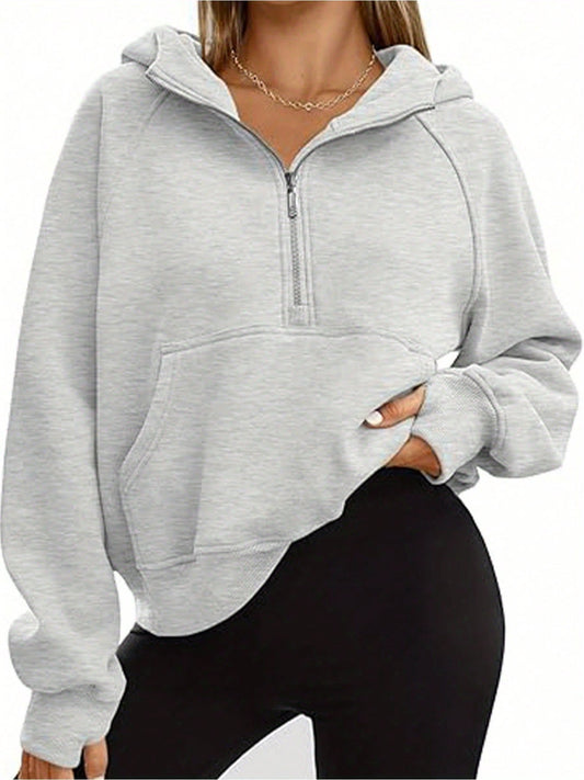 Half Zip Sweater Cropped Hoodie Fleece Jacket Women's 1/4 Zip Top Pullover Autumn Clothing 2024 Winter Clothing