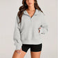 Half Zip Sweater Cropped Hoodie Fleece Jacket Women's 1/4 Zip Top Pullover Autumn Clothing 2024 Winter Clothing