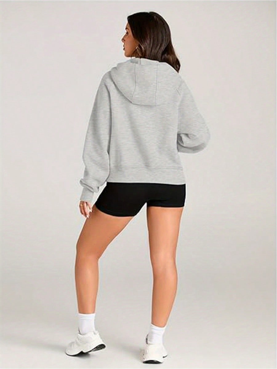 Half Zip Sweater Cropped Hoodie Fleece Jacket Women's 1/4 Zip Top Pullover Autumn Clothing 2024 Winter Clothing