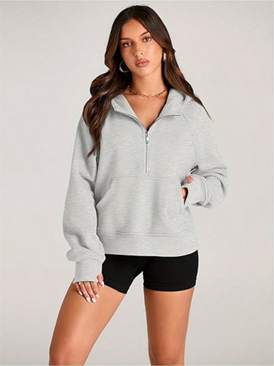 Half Zip Sweater Cropped Hoodie Fleece Jacket Women's 1/4 Zip Top Pullover Autumn Clothing 2024 Winter Clothing