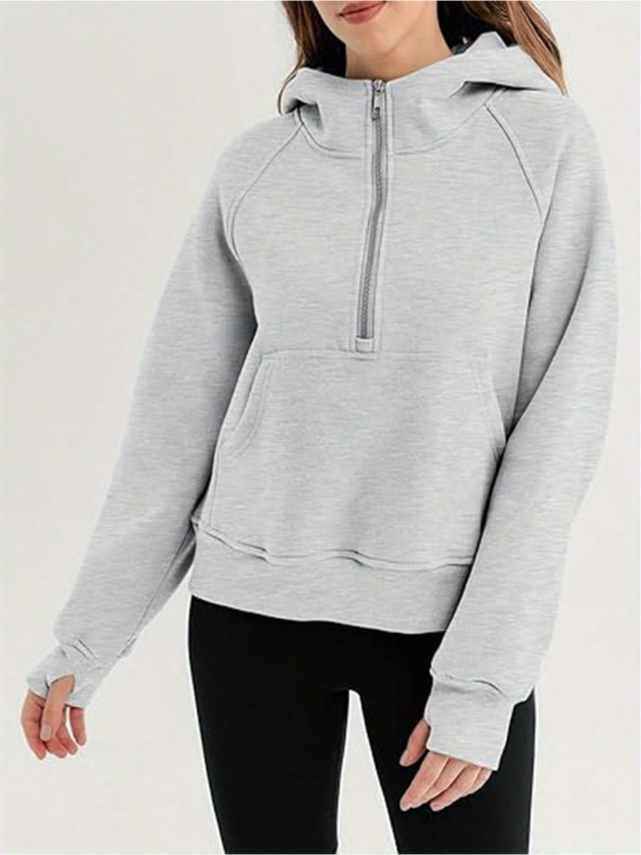 Half Zip Sweater Cropped Hoodie Fleece Jacket Women's 1/4 Zip Top Pullover Autumn Clothing 2024 Winter Clothing