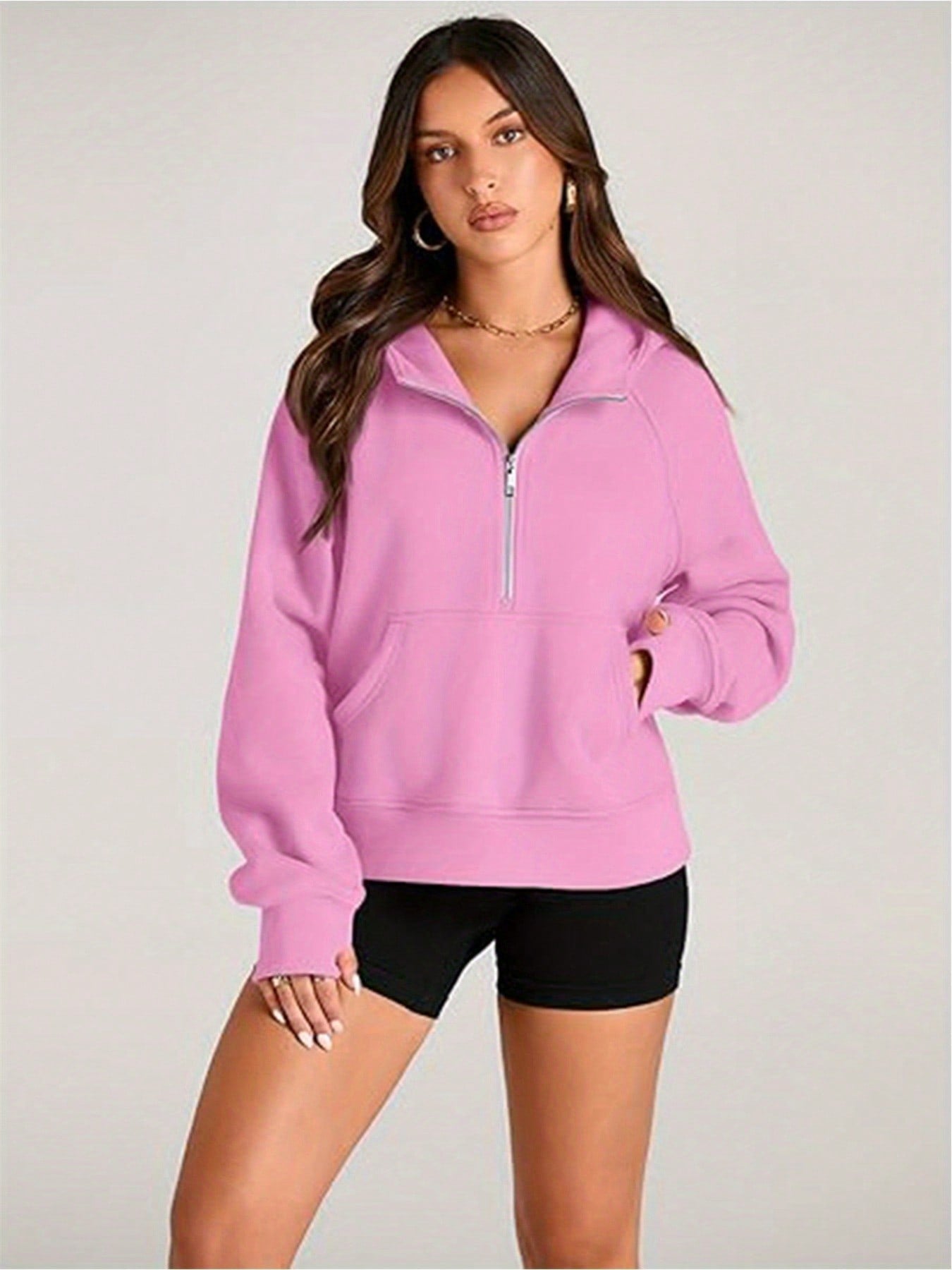 Half Zip Sweater Cropped Hoodie Fleece Jacket Women's 1/4 Zip Top Pullover Autumn Clothing 2024 Winter Clothing