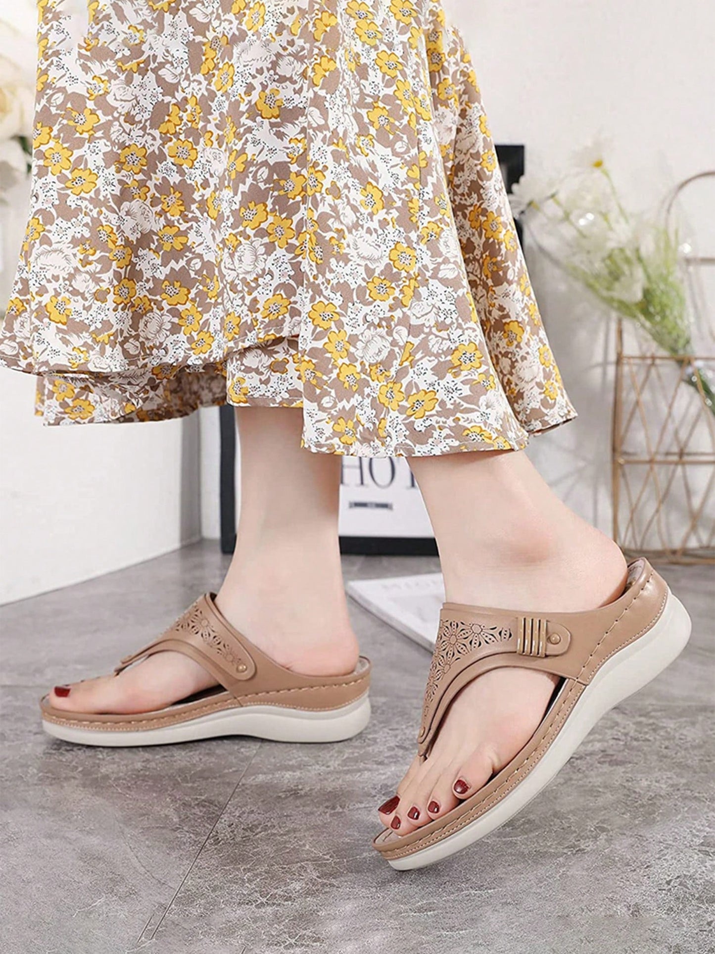 Wedge Sandals For Women Clip Toe Flip Flops Summer Platform Sandals Slip On Walking Beach Wedges Shoes