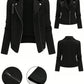 LUNE Women's Textured Fabric Zip-Up Casual Motorcycle Jacket With Lapel