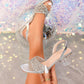 Women's Elegant Fashion Champagne Shiny Glitter Diamond Decor Transparent Square Toe Ankle Strap Chunky Heel Sandals, Gorgeous High Heeled Sandals Suitable For Parties, Weddings, Banquets And Outdoor Activities