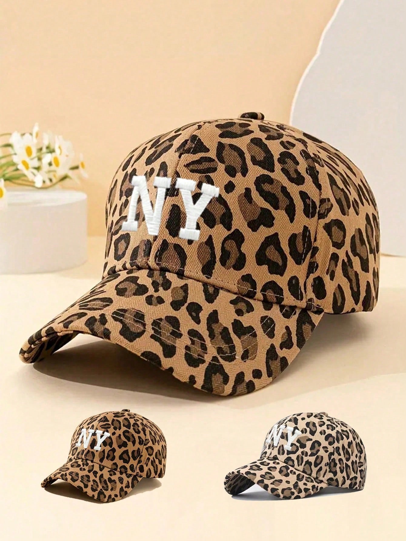 1pc Women's Embroidered NY Leopard Print Adjustable Baseball Cap, Outdoor Casual Sun Hat For Spring And Autumn, Versatile Travel Fashion Sun Protection, Unisex Youth Y2K Style Sun Hat