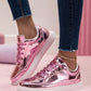 Unisex Metallic Glitter Casual Performance High Top Sneakers, Fashionable Front Strap, Personalized Trendy Shoes, Versatile Dance Shoes, Comfortable Couple Athletic Shoes