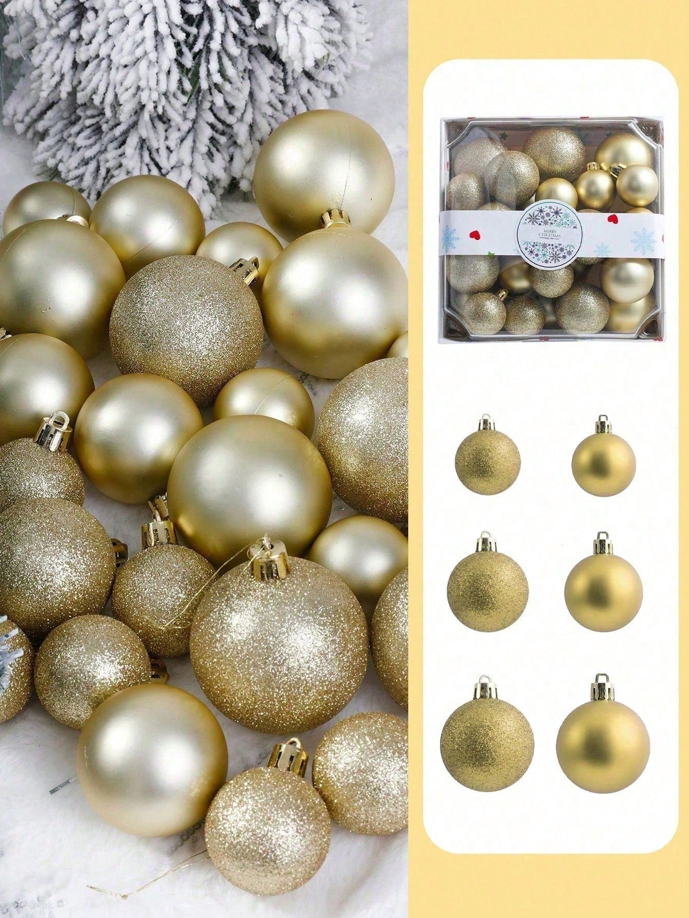 1 Set Of 28pcs Gold Christmas Ornament Balls, Christmas Tree Decorations With Hanging Strings, Suitable For Christmas Tree, Holiday, Wedding, Party, Home Decor, 4/5/6cm (1.6/2/2.4 Inches) Shatterproof Glitter Hanging Ornaments