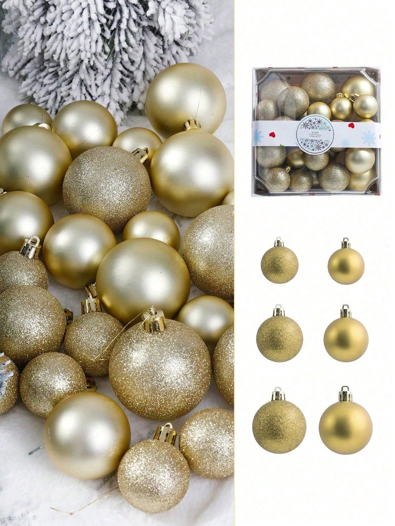 1 Set Of 28pcs Gold Christmas Ornament Balls, Christmas Tree Decorations With Hanging Strings, Suitable For Christmas Tree, Holiday, Wedding, Party, Home Decor, 4/5/6cm (1.6/2/2.4 Inches) Shatterproof Glitter Hanging Ornaments