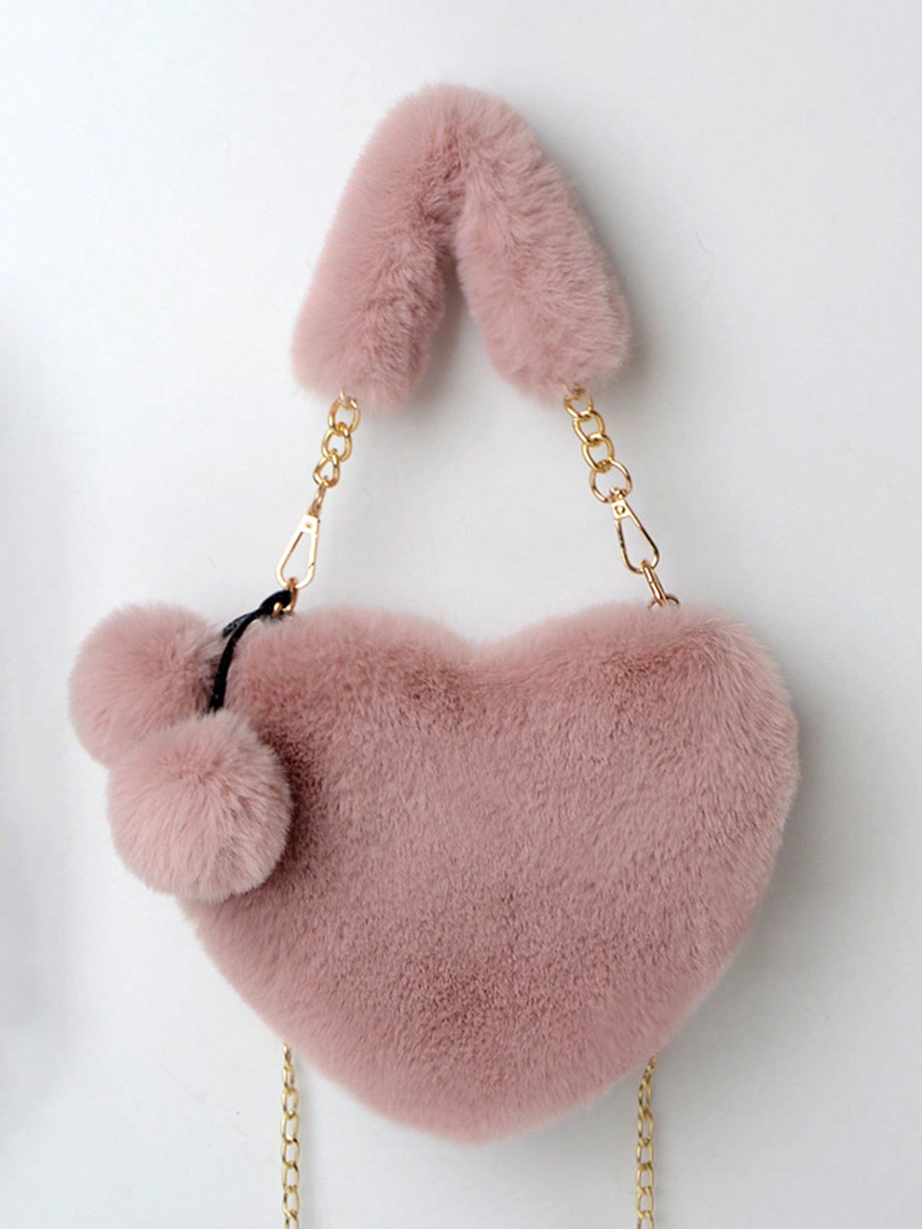 Furry Purse For Girls Heart Shaped Fluffy Handbag For Women Soft Small Shoulder Bag Clutch Purse With Metal Chain Strap . The Best Valentine's Gifts For Girlfriend Lady