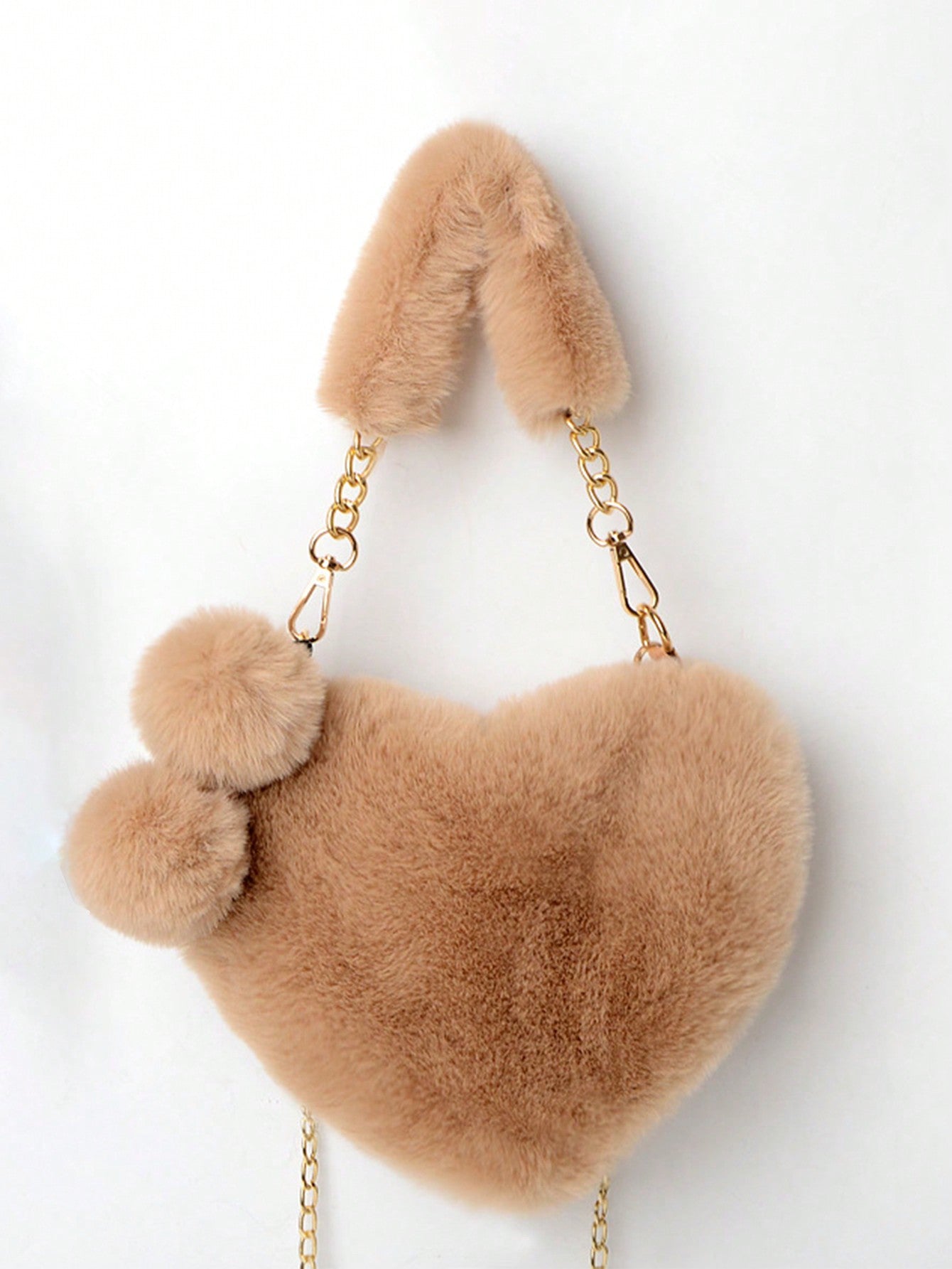 Furry Purse For Girls Heart Shaped Fluffy Handbag For Women Soft Small Shoulder Bag Clutch Purse With Metal Chain Strap . The Best Valentine's Gifts For Girlfriend Lady