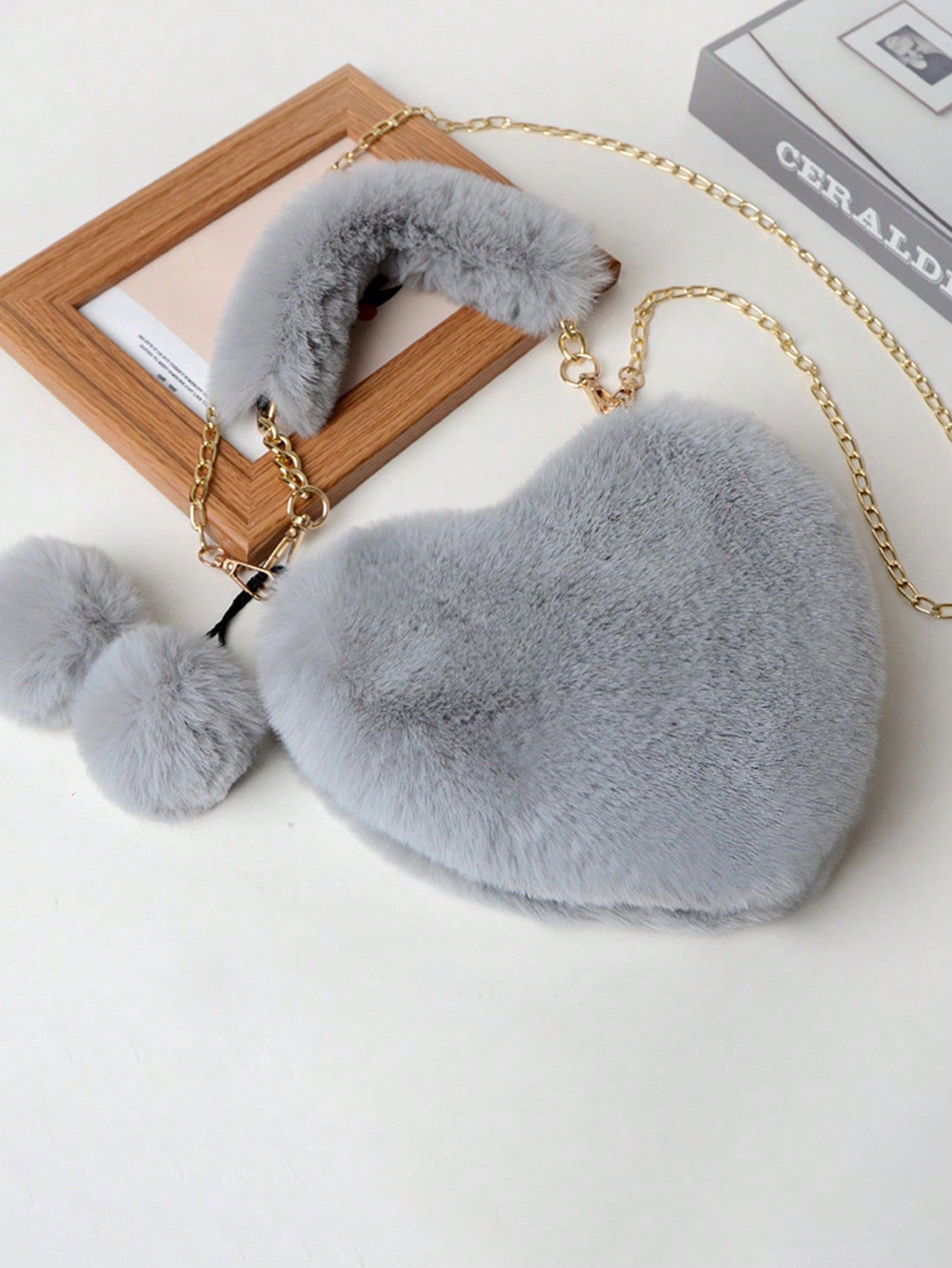 Furry Purse For Girls Heart Shaped Fluffy Handbag For Women Soft Small Shoulder Bag Clutch Purse With Metal Chain Strap . The Best Valentine's Gifts For Girlfriend Lady