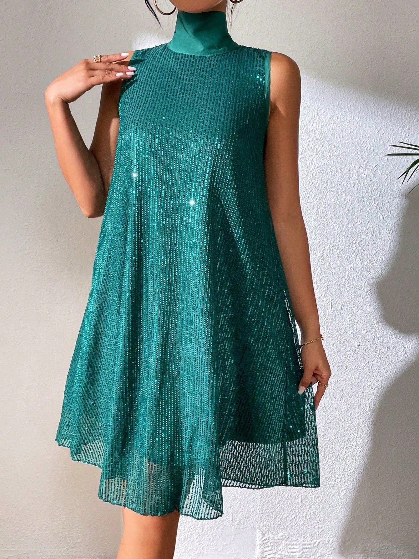 Allurite High Neck Sequin Dress