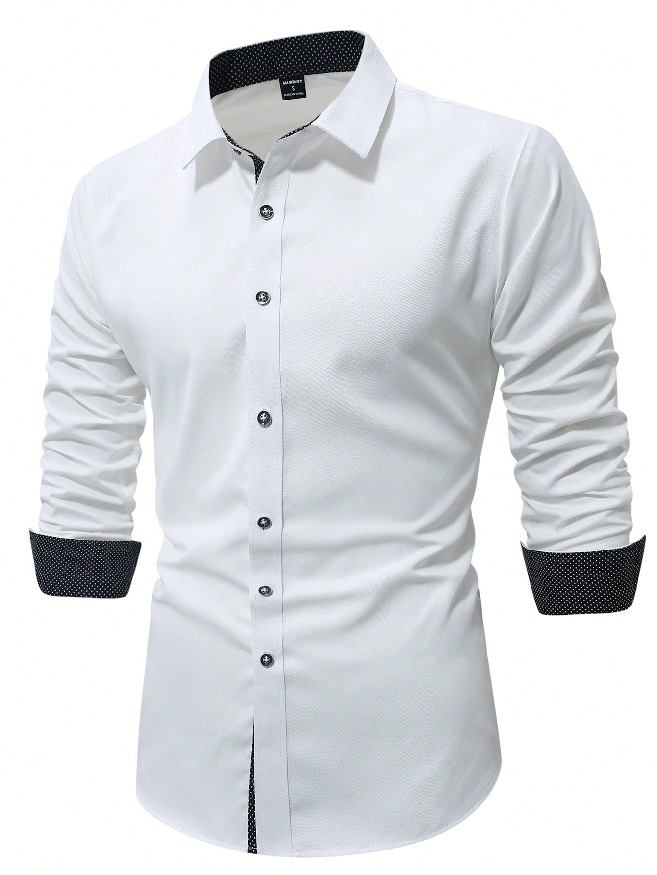 Manfinity Mode Men's Solid Color Long Sleeve Shirt, Slim Fit Button Up Collar Plain Business Shirt