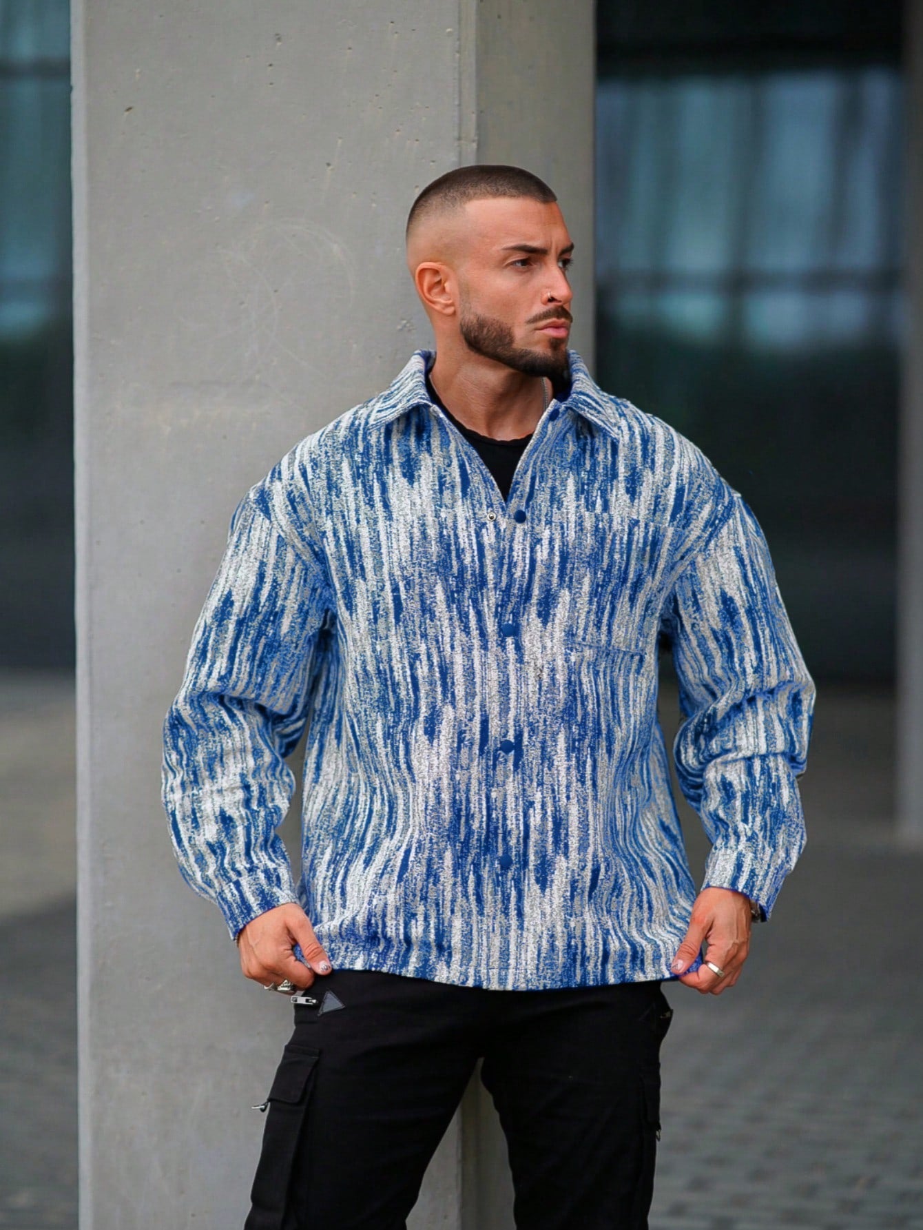 1pc Men's Casual Trendy Abstract Digital Painting Print Jacket, Versatile For Daily Wear