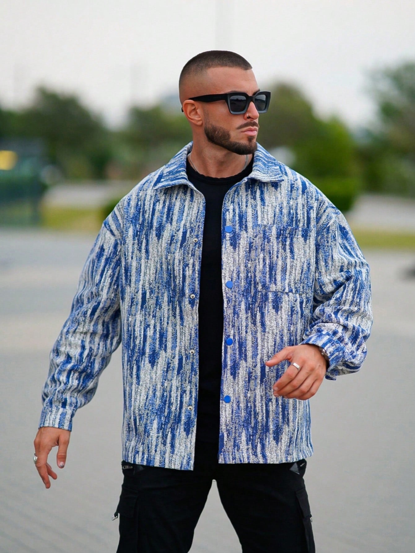 1pc Men's Casual Trendy Abstract Digital Painting Print Jacket, Versatile For Daily Wear